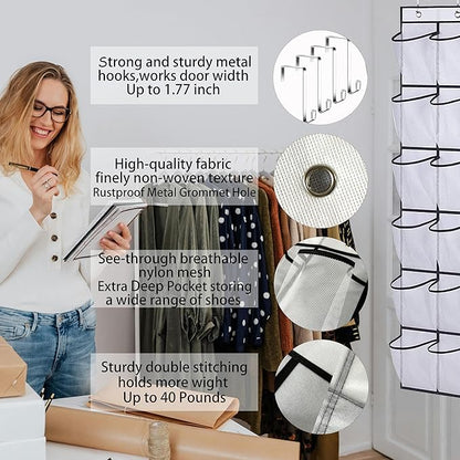 24 Pockets-Door Hanging Shoe Organizer,Underwear Organizer,Sunglasses Storage,Food Snacks Pouches Spice Packets Storage,Shoe Rack,High heel Shoe Organizer with Deep Pockets,Bedroom,Bathroom,Pantry