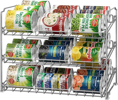 Simple Houseware Stackable Can Rack, Silver, Adjustable Plastic Dividers, Holds 36 Cans