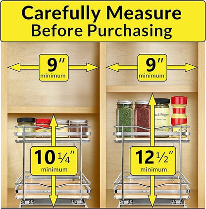 LYNK PROFESSIONAL® Élite™ Pull Out Spice Organization for Cabinets - 8-3/8 inch Wide – Spice Rack for Inside Cabinets – Wood/Chrome - Sliding Spice Rack Organizer for cabinet – Spice Rack - 2 Tier