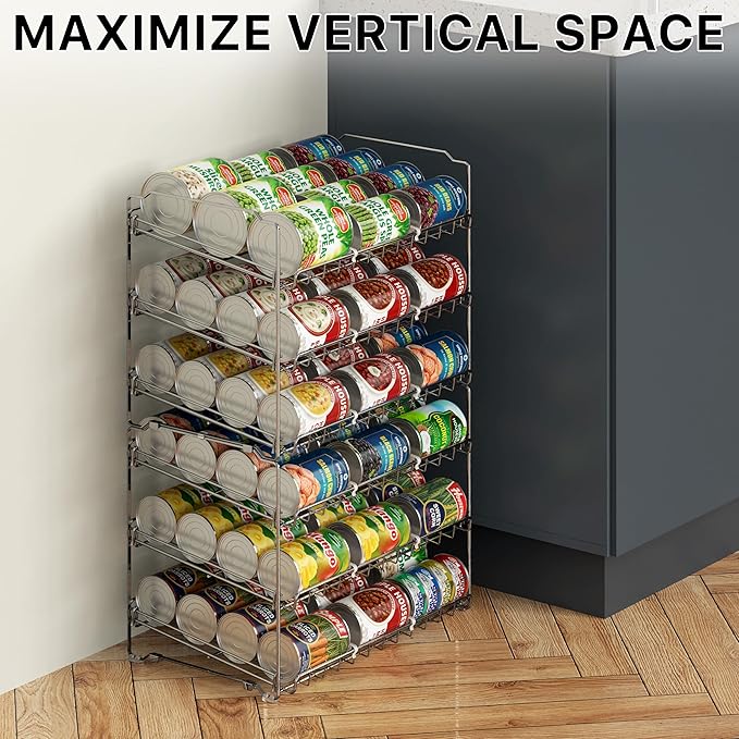 Simple Houseware Stackable Can Organizer Rack for Pantry/Cabinet – 11.5" D x 17" W x 13.75" H, Holds 36 Cans, 3-Tier Can Food Storage Dispenser, Chrome