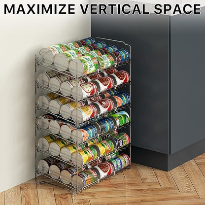 Simple Houseware Stackable Can Organizer Rack for Pantry/Cabinet – 11.5" D x 17" W x 13.75" H, Holds 36 Cans, 3-Tier Can Food Storage Dispenser, Chrome
