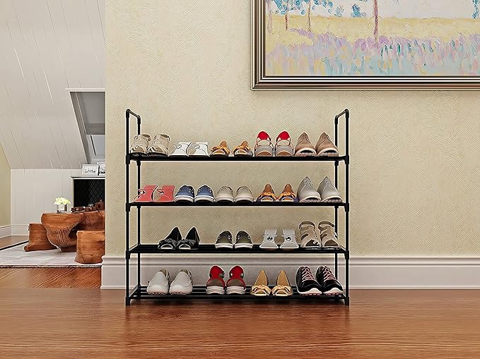 4-Tier Shoe Rack Organizer,16-24 Pairs Metal Shoe Rack for Closet,Shoe Stand,Shoe Shelf,Show Rack,Shoe Storage Cabinet for Entryway Bedroom Living Room Office,Black