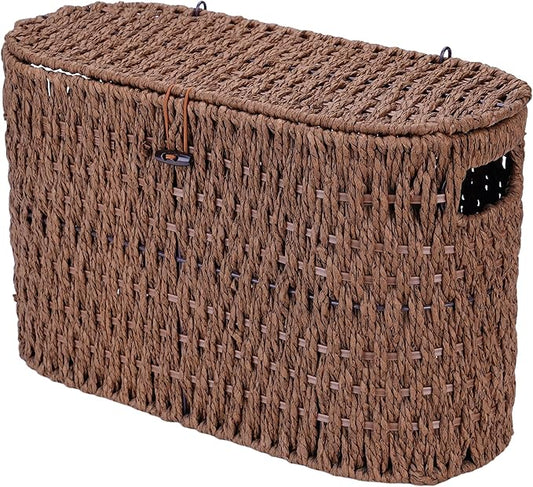 Coeusy Toilet Paper Storage Basket with Lid, Paper Rope Toilet Paper Holder for Up to 6 Mega Rolls, Wicker Basket for Bathroom Accessories Organizer, Boho Hand Woven Rattan Decorative Decor, Brown