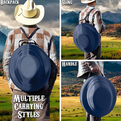 CASEMATIX Cowboy Hat Box and Portable Cowboy Hat Storage for Brims Up To 4.75" - Hard Shell Cowboy Hat Case with Carry Strap, ID Slot and Foam Insert for Dipping Brims, Blue