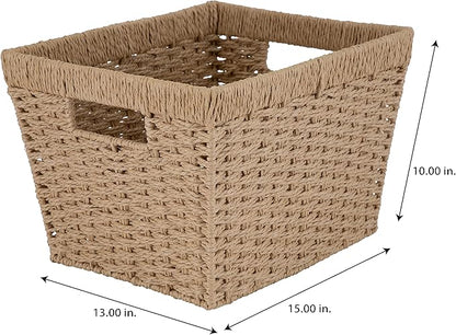 Simplify Large Storage Basket | Dimensions: 15"x 13"x 10" | Dutch Weave Design | Storage Organization | Paper Rope Material | Great Closets | Display