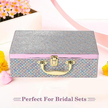 Kuber Industries 4 Rod Wooden Bangle Organizers Storage Box with Gold Handle For Women | Bridal Fancy Chudi Box/Chuda Holder & Jewellery Case | Shining Leaser Foil- Green