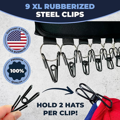 PackHatUSA The Original 18 Hat Organizer and Hat Rack for Your Closet - Transform Clothing Hangers into Hat Racks for Baseball Caps - Make Hat Storage Easy - Universal Fit Hat Holder