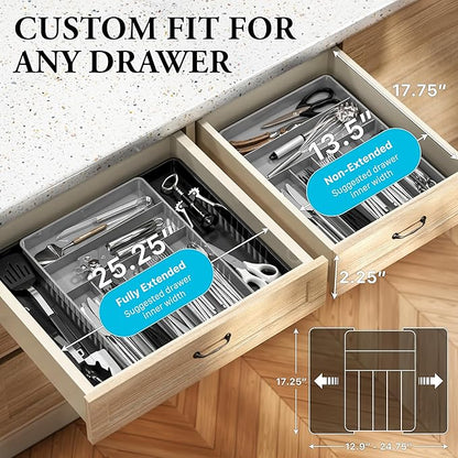 Simple Houseware Expandable Kitchen Drawer Flatware Organizer, Black/Gray