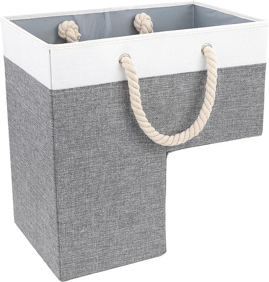 SAM AND MABEL Stair Baskets for Carpeted and Wooden Stairs – 16”L x 10”W x 16”H Foldable Staircase Basket with Handles, Stairstep Storage Organizer (Smart Gray and White)