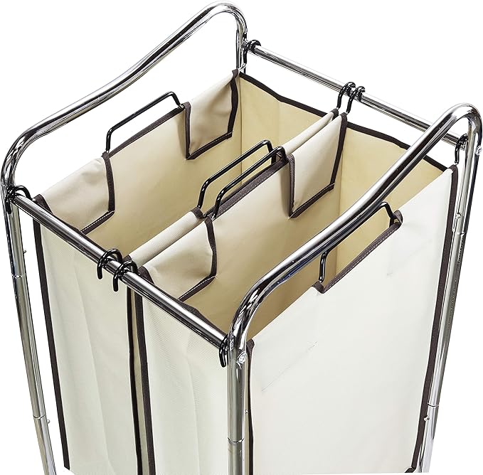 Simple Houseware 2-Bag Heavy Duty Rolling Laundry Sorter Cart, Chrome – 2 Section Removable Bags and Lockable Wheels for Laundry Room Organization