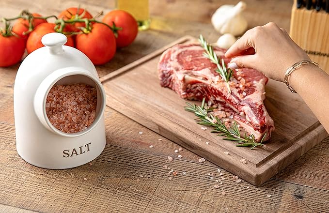 KooK Salt Pig, Salt Cellar, Salt Crock, Countertop Storage Container for Spices, White Salt Cellar, Ceramic, Stoneware, Dishwasher Safe (Cream)
