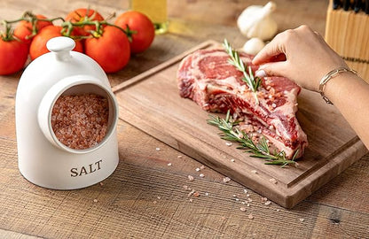 KooK Salt Pig, Salt Cellar, Salt Crock, Countertop Storage Container for Spices, White Salt Cellar, Ceramic, Stoneware, Dishwasher Safe (Cream)