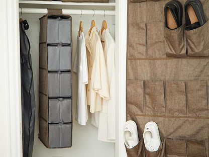 Covermates Keepsakes Hanging Shoe Organizer Set - Heavy Duty Material, Sturdy Interior Shelves, Includes Trays with Dividers - Closet Storage, Brown Heather