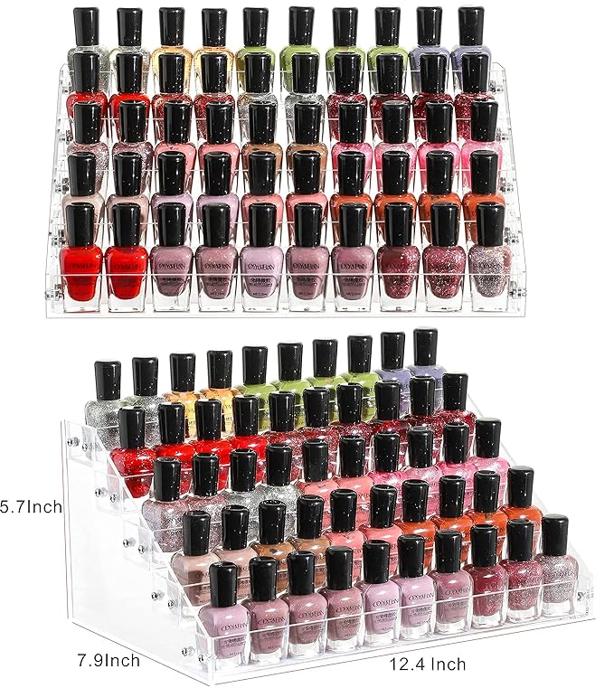 Cq acrylic Clear Nail Polish Organizers And Storage,5 Layer Nail Polish Rack Tabletop Display Stand Holds Up to 45 Bottles, Acrylic 5 Tier Essential Oils Holder For Professional Nail Salon
