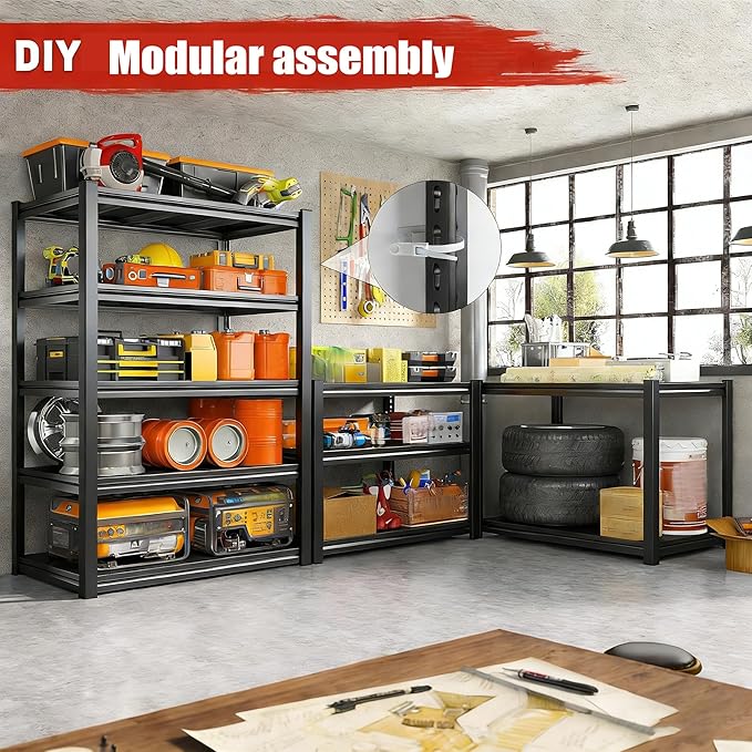 Heavy Duty Metal Shelving, 3000Lbs Garage Shelves, Adjustable Metal Shelving Unit for Warehouse, Basement, 78''H Garage Storage Shelves