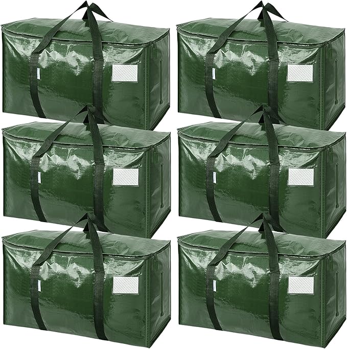TICONN 6 Pack Extra Large Moving Bags Heavy Duty with Zippers & Carrying Handles, Durable Storage Bags Moving Boxes for Closet Organizers and Storage (6 Pack, Olive)