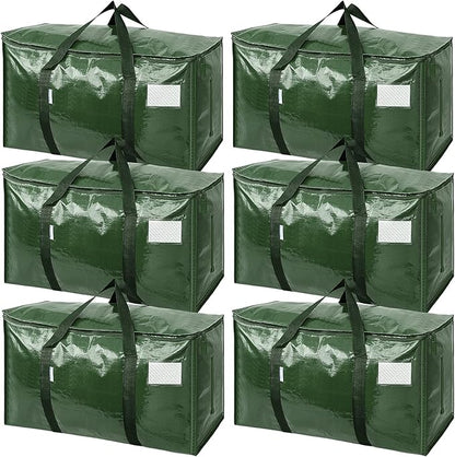 TICONN 6 Pack Extra Large Moving Bags Heavy Duty with Zippers & Carrying Handles, Durable Storage Bags Moving Boxes for Closet Organizers and Storage (6 Pack, Olive)