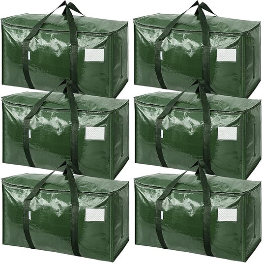 TICONN 6 Pack Extra Large Moving Bags Heavy Duty with Zippers & Carrying Handles, Durable Storage Bags Moving Boxes for Closet Organizers and Storage (6 Pack, Olive)