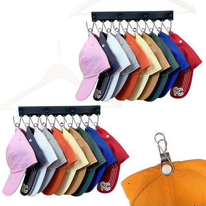 Perfect Curve Baseball Cap Hanger - Store 20 Caps with Button Clip Design, Silicone & Metal, Black, 2-Pack
