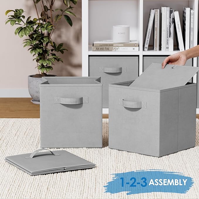Storage Cubes Pack Of 8 - Standard Size Cube Storage Bin 10.5x10.5x11 With Dual Handles For Easy Carrying- Fabric Storage Bins Collapsible (Light Grey)