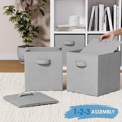 Storage Cubes Pack Of 8 - Standard Size Cube Storage Bin 10.5x10.5x11 With Dual Handles For Easy Carrying- Fabric Storage Bins Collapsible (Light Grey)