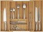 Bamboo Drawer Organizer - Expandable Kitchen Utensil Holder, Adjustable Silverware Drawer Organization, Kitchen Wooden Tray for Cutlery, Flatware & Stationery, 6-8 Slots (Natural)