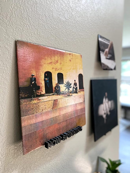 Now Spinning Vinyl Record Wall Mount Display/Shelf | Hang Albums Without Wall-Damage | Perfect for Office, Home, Dorms, and Apartments (Now Spinning + 2 Mounts, Black)
