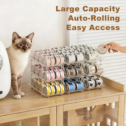 Jsyrjing Cat Food Can Organizer, Can Organizer for Pantry, Modular 3 Tier Adjustable Pet Can Organizer Rack for Large Soup and Beverage Cans, Clear Canned Goods Holder for Pantry and Fridge