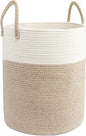Woven Cotton Rope Laundry basket-15”X20” Laundry Hamper-Rope Storage Basket for Dirty Clothes, Toys and Blankets Perfect for Bathroom, Baby nursery and Living Room Storage (white and brown)
