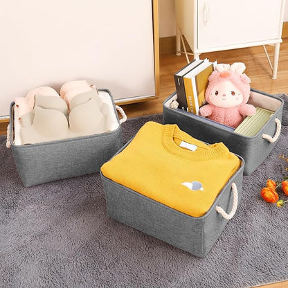 Storage Bins with Sturdy Cotton Handles(1 Pack), Fabric Storage Baskets for Organizing use for Office & Home, Book, Clothes, Toys, Closet Boxes (Large, Grey, 15.7x11.8x7.9 inches)