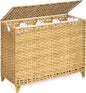 Laundry Hamper with 4 Removable Liner Bags; 176L Handwoven Rattan Laundry Basket with Lid & Heightened Feet; Clothes Hamper with Side Handles