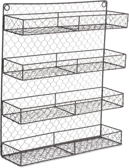 DII Farmhouse Vintage Decorative Metal Pantry Spice Rack Organizer, 17Lx4.75Wx20H, 4 Tier Double Shelf Depth Spice Rack - Rustic