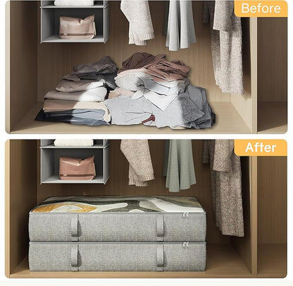 TidyCorner 2-Pack Under Bed Storage Containers, 8 Inches Tall Underbed Clothes Storage Organizer Bin with Sturdy Sidewalls/Bottom, Under the Bed Storage Bags 2 Storage Bins, Light Grey