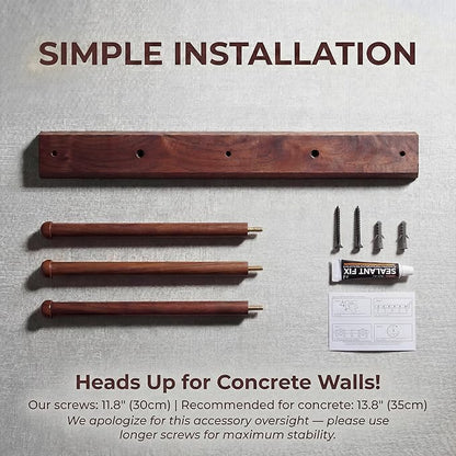 Hat Rack for Baseball Caps, Black Walnut Hat Organizer, Holds 30 Caps, Wall Mounted with Expansion Bolts or Adhesive