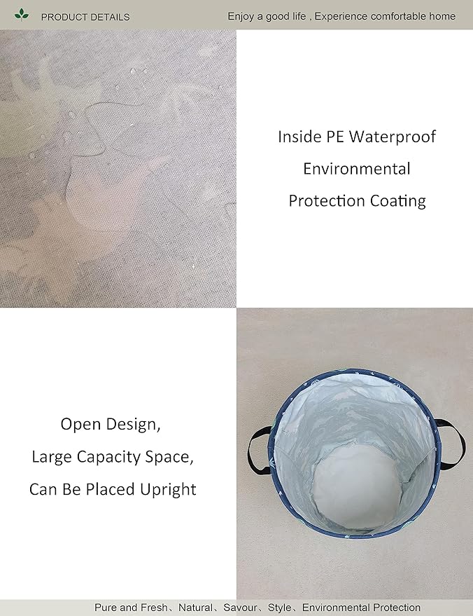 Round Waterproof Laundry Basket,Foldable Storage Basket,Laundry Hampers with Handle,Gift Basket,Suitable for Children's Room and Toy Storage (Blue Dinosaur)