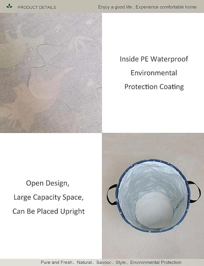 Round Waterproof Laundry Basket,Foldable Storage Basket,Laundry Hampers with Handle,Gift Basket,Suitable for Children's Room and Toy Storage (Blue Dinosaur)