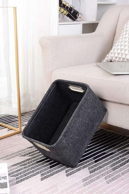 Collapsible Storage Bins Foldable Felt Fabric Storage Basket Organizer Boxes Containers with Handles Metal Handles for Nursery Toys,Kids Room,Clothes,Towels,Magazine
