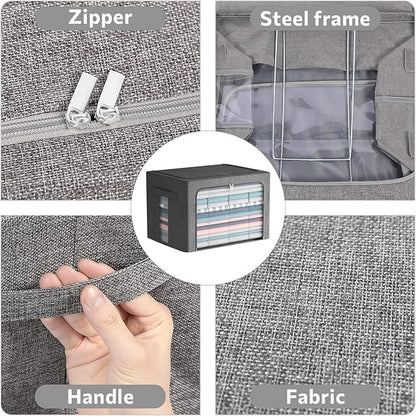 FHSQX 2 Pack Clear Window Storage Bins Large Foldable Fabric Storage Bins Boxes for Clothes Stackable Organizer Set with Carrying Handles19.7X 15.7X 12.6 Inches