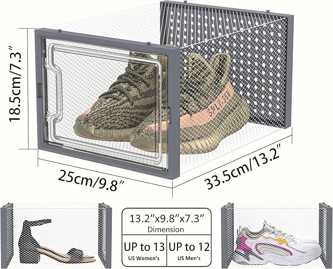 HOMIDEC Shoe Storage, 12 Pack Shoe Organizer for Closet, Shoe Boxes Clear Plastic Stackable Shoe Containers with Lids for Size 13