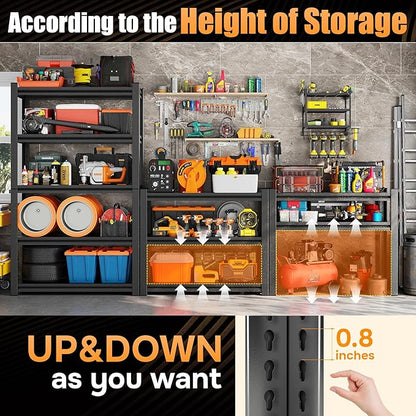 71''H Garage Shelving Heavy Duty 5-Tier Adjustable Storage Shelves Unit, Metal Utility Rack Shelf for Industries, Warehouses, Basement,Black