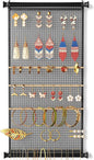 Mesh Earring and Necklace Holder Wall Hanging with Wooden Rods and Hooks, Jewelry Display