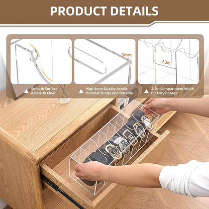 Acrylic Belt Organizer with Dust Cover – Clear Belt Rack & Storage Box, 7-Compartment Belt Holder for Closet, Drawer or Wall Mount – Space Saving Tie & Accessory Organizer for Men & Women