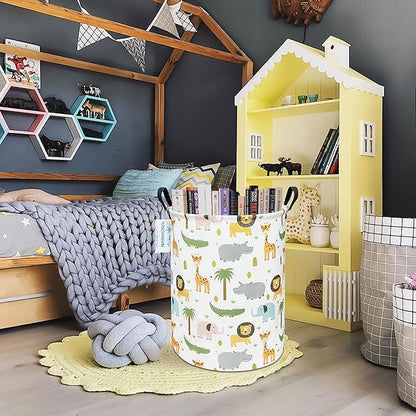 Laundry Basket Canvas Fabric Collapsible Organizer Basket for Storage Bin Toy Bins Gift Baskets Bedroom Clothes Children Nursery Hamper (Animal)