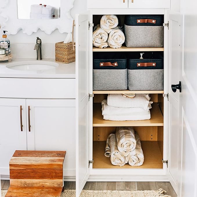OrganiHaus 15x11in Canvas Storage Baskets 3 Pack | LARGE Fabric Bins for Shelves | Closet & Bedroom Storage | Gray/Black