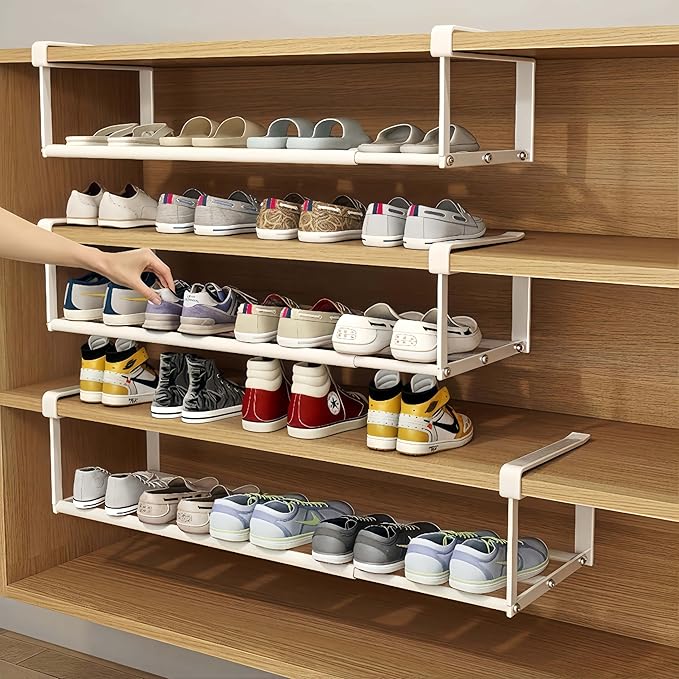 Expandable Shoe Rack, Retractable Shoe Rack, Adjustable Under Cabinet Shoe Organizer for Closet - White (1white)