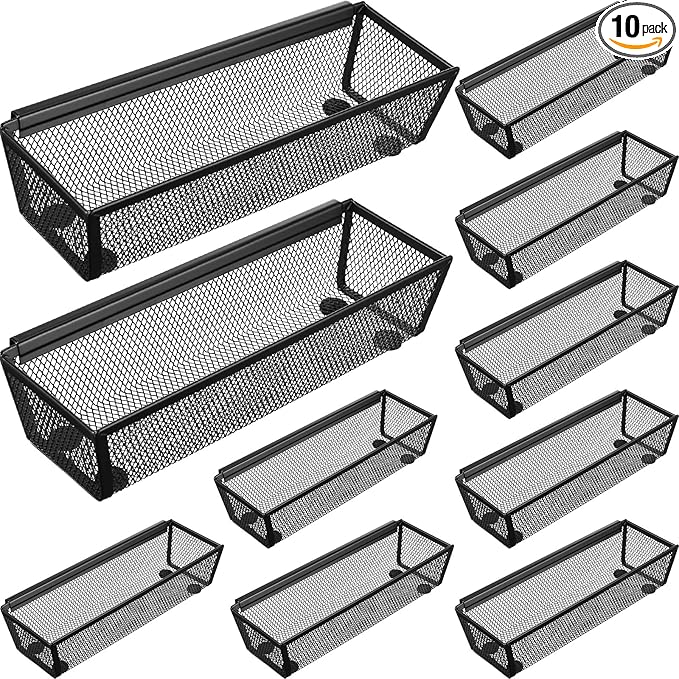 Chumia 10 Pack Silverware Drawer Organizer 9 x 3 x 2 Inch Mesh Utensil Organizer for Kitchen Drawers with Interlocking Arm for Flatware Knives Spoons Fork Cosmetic Utensil Tabletop Storage Tray