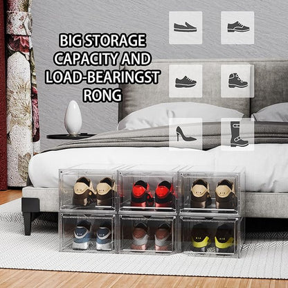 YIIHAA 6 Pack X Large Shoe Storage Box, hicken Sturdy Hard Plastic Clear Stackable Sneaker Shoe Rack for Size 6, Easy Assembly Storage Organizer, Holder Sneaker Container (Transparent, 6)