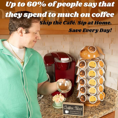 Made Easy Kit Carousel Coffee Pod Holder, Compatible with Keurig K-Pods K-Cups, Countertop Rack Storage Organizer, Metal Home and Kitchen Decor, Capsule Café Station Bar (Small, Brown Dog)