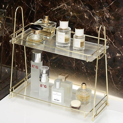 Edergoo Bathroom Organizer Countertop, 2 Tier Bathroom Counter Organizer Tool-Free 10S Assembly, Acrylic Countertop Organizers Shelf for Vanity Dresser Skincare Kitchen Storage