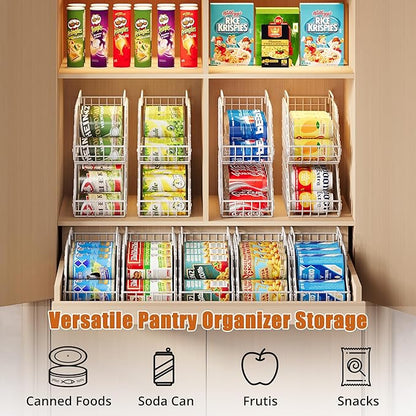 Can Storage Organizer Pantry, Stackable Kitchen Canned Food Holder With Handles, Can Organizer For Pantry Countertop Cabinet, Beverage Drink Pop Soda Can Dispenser Patent Pending (White, 4 Pack)